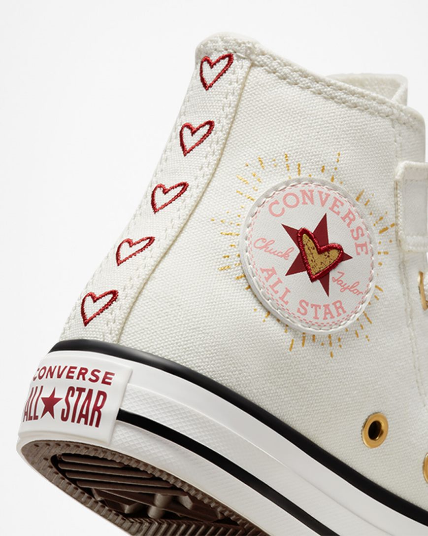 Tenisi Inalti Fete Converse Chuck Taylor All Star Easy-On Hearts Albi Rosii Inchis | RO PTQHU341